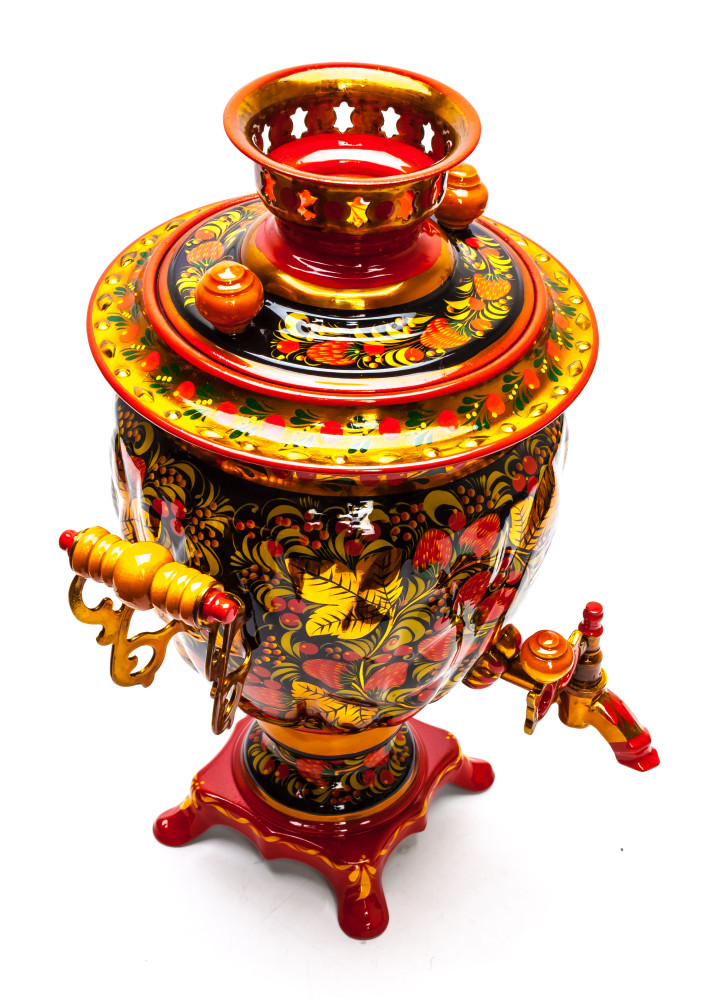 Golden Khokhloma Electric Brass Samovar Kettle with Teapot and Tray