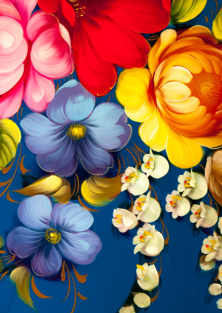 d 450 mm Zhostovo Patterns hand painted and lacquered by Ryabova Metal Forged Tray (by Lada Crafts)