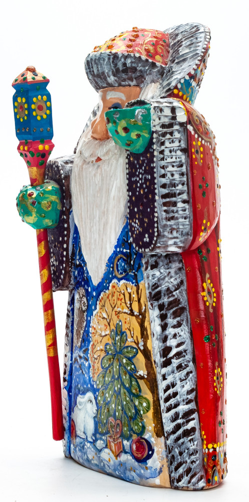 190 mm Santa with a Magic Staff Carved Wood Hand Painted Collectible Figurine  (by Igor Carved Wooden Figures Studio)
