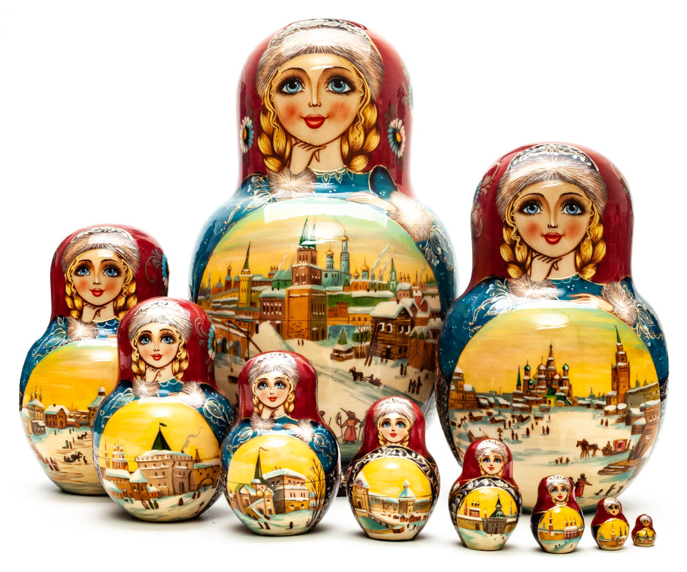 220 mm Moscow Kremlin hand painted on Wooden Matryoshka doll 5 pcs (by Skazka)