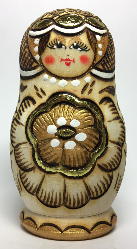 100 mm Nothern Flowers hand burnt and painted Wooden Matryoshka doll 5 pcs (by Nadia Studio)