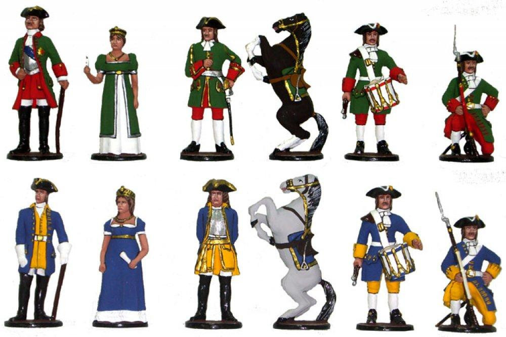 Wooden Chess Board with Tin Soldiers Hand Painted Chess Pieces