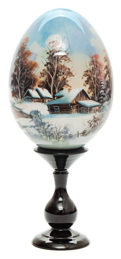 180mm Village hand painted wooden Egg with standby (by Tatiana Crafts)