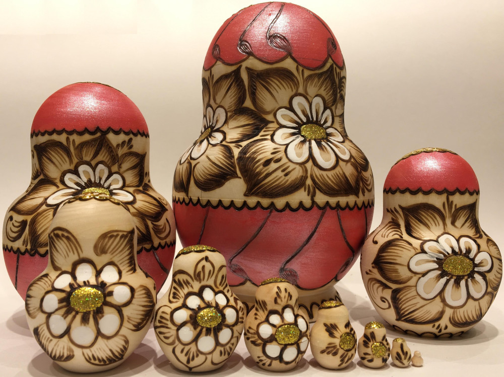 180 mm Moscow Cathedrals hand burnt and painted Wooden Matryoshka doll 10 pcs (by Julia Studio)