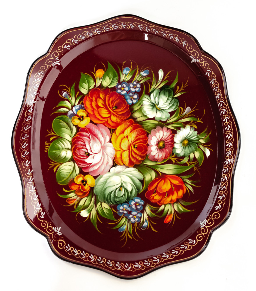 310x380 mm Zhostovo Patterns hand painted and lacquered  Metal Forged Tray (by Lada Crafts)