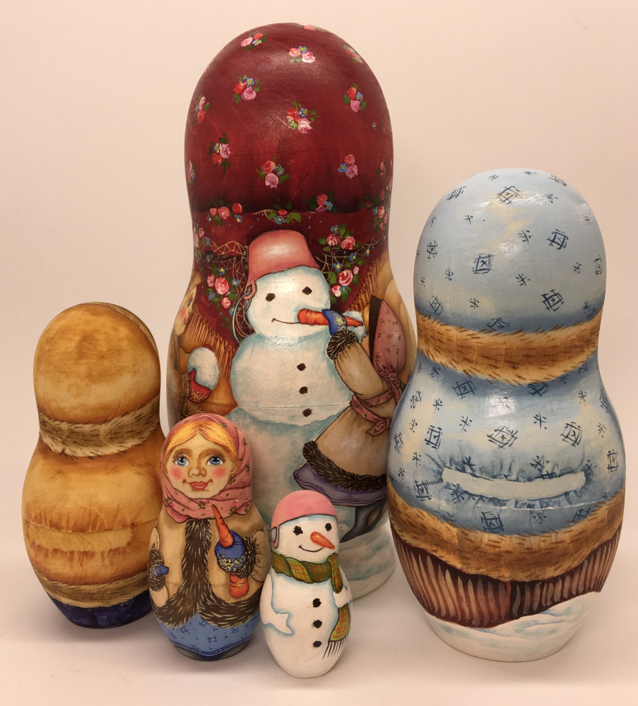 180 mm Snowmaiden and Russian Winter Holidays hand painted wooden Matryoshka doll 5 pcs (by Alexander Famous Paintings)
