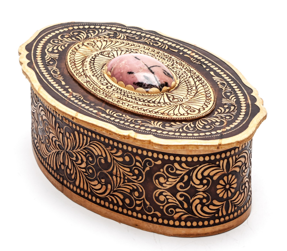 70x110 mm Siberian Patterns hand made Birchbark Jewelry Box (by Maxim Birch)