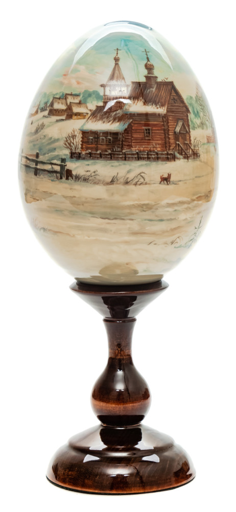 260 mm Russian Winter Troyka hand apinted all round wooden Egg (by Andrey Studio)