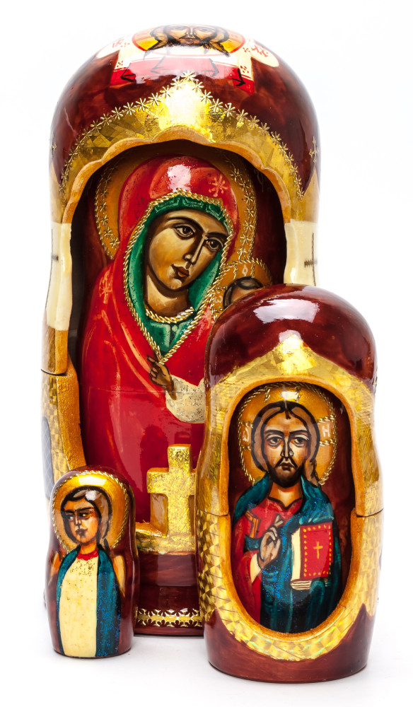 200 mm Kazanskaya Godmother hand painted wooden Matryoshka doll 5 pcs (by Ludmila Icon Paintings)
