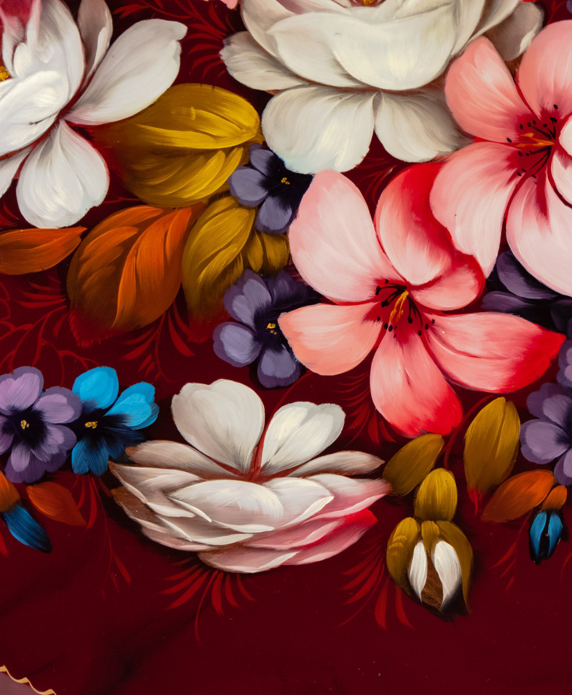  d 420 mm Zhostovo Patterns hand painted and lacquered by Danilova Metal Forged Tray (by Lada Crafts)