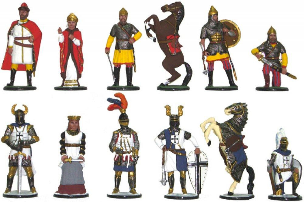 Wooden Chess Board with Tin Soldiers Hand Painted Chess Pieces