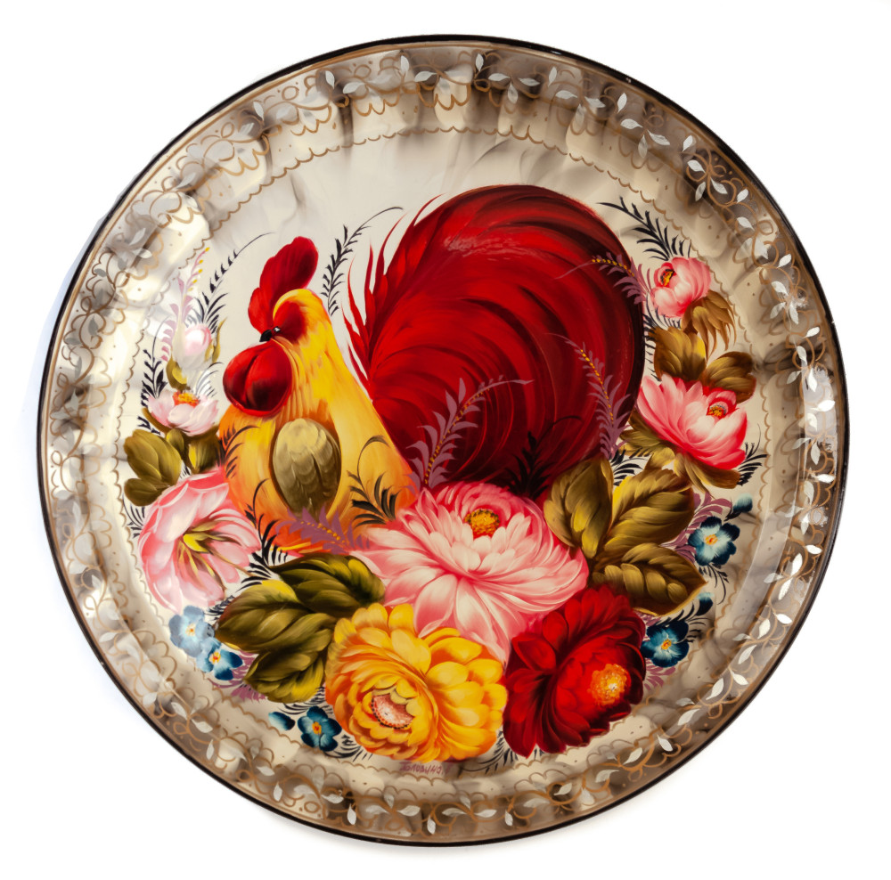  d 420 mm Zhostovo Patterns hand painted and lacquered by Golovina Metal Forged Tray (by Lada Crafts)