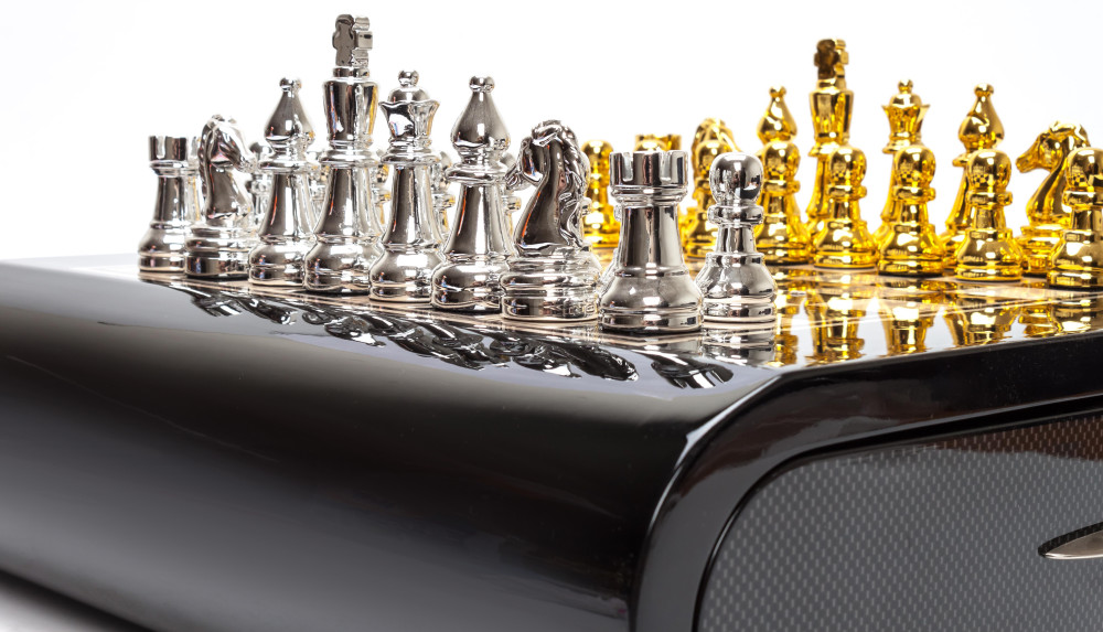 350x350 mm Golden & Silver Metal Chess Pieces on Plastic Chess board (by Fyodor Chess Crafts)