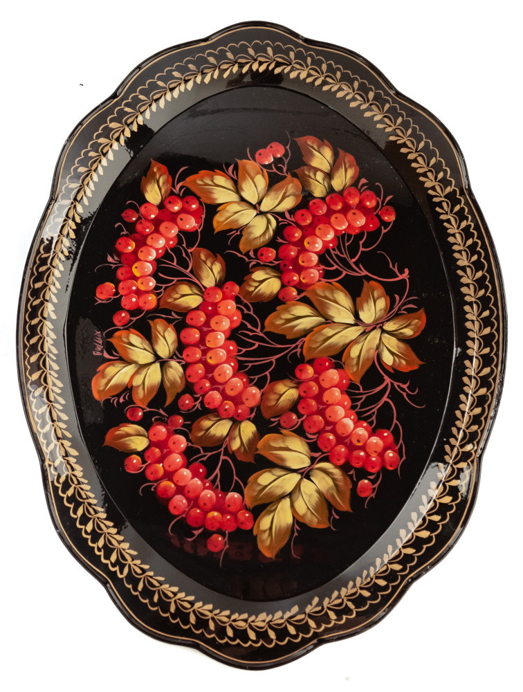 360x480 mm Zhostovo Patterns hand painted and lacquered by Hitrova Metal Forged Tray (by Lada Crafts)