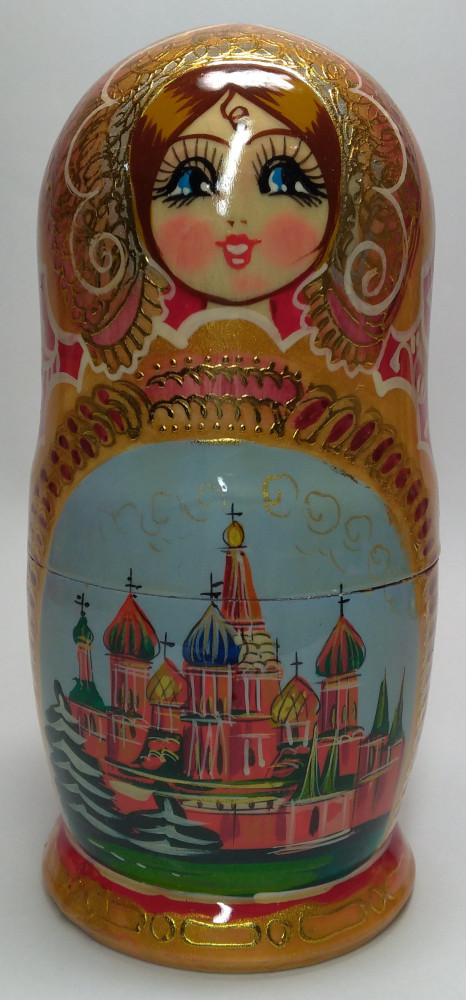 180 mm Saint Basil Cathedral handpainted Wooden Matryoshka Doll 5 pcs (by Valery Crafts)