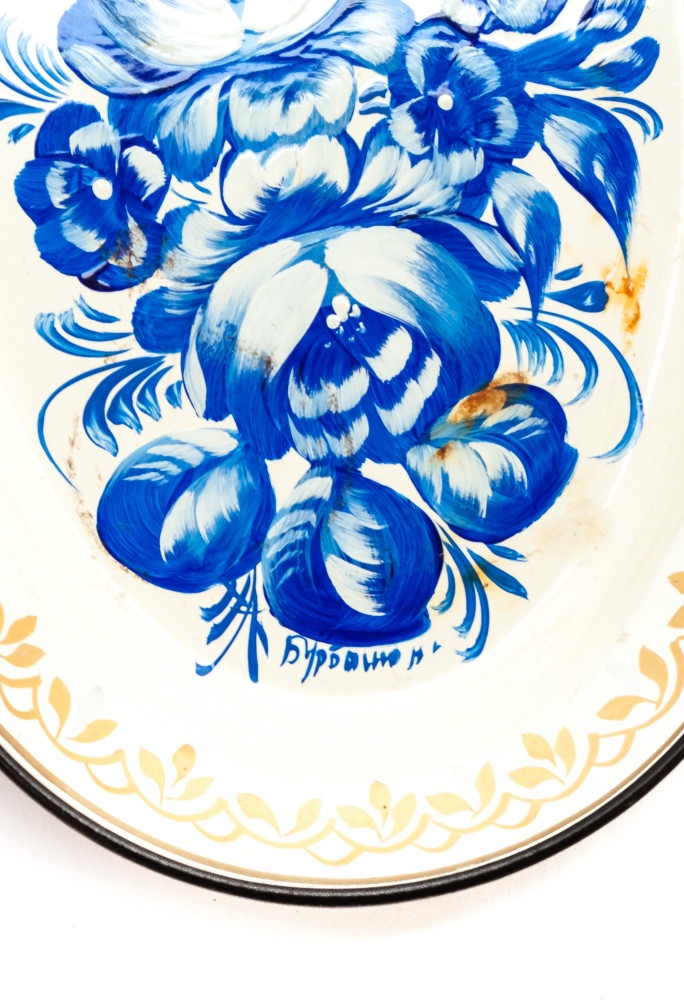 150x215 mm Zhostovo Patterns hand painted and lacquered Metal Forged White Tray (by Lada Crafts)