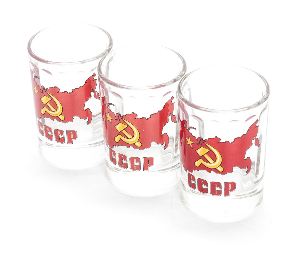 50 ml Flag Of The Soviet Union decal Faceted Shot Glass set of 3 pcs (by AKM)