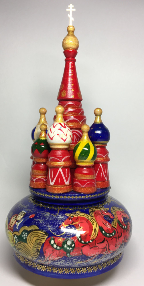 230 mm Saint Basil's Cathedral Russian Troika Music Box hand painted Wooden Music Box (by Nightingale Crafts)