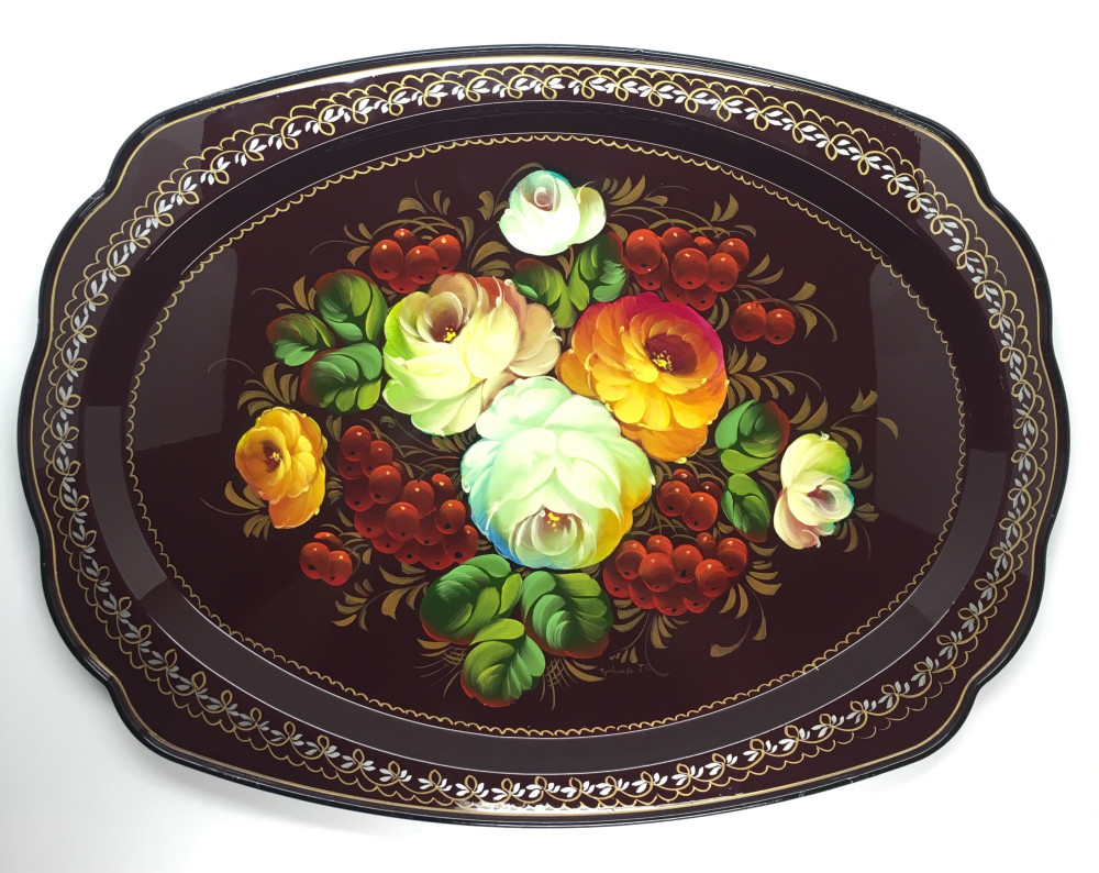 Zhostovo Hand Painted Metal Tray