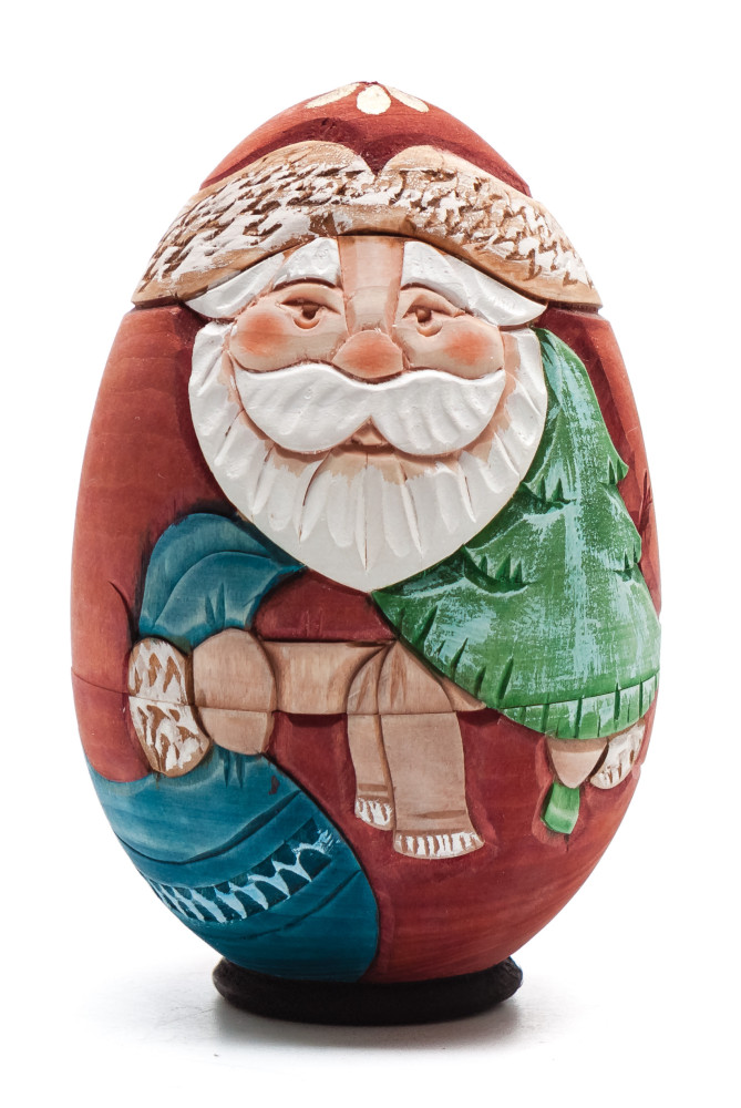 120 mm Santa Claus Hand Carved and Painted Matryoshka Doll 3pcs Egg shape (by Sergey Carved Wooden Dolls Studio)