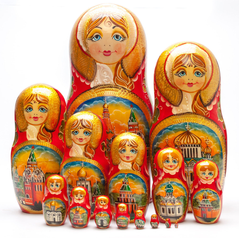 350 mm Russian Fairy Tale hand painted wooden Matryoshka Nesting Doll 15 pcs (by Valery Studio)
