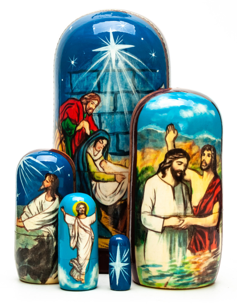 110mm The Nativity of Jesus hand painted on wooden Matryoshka doll 5 pcs (by 3A Studio)