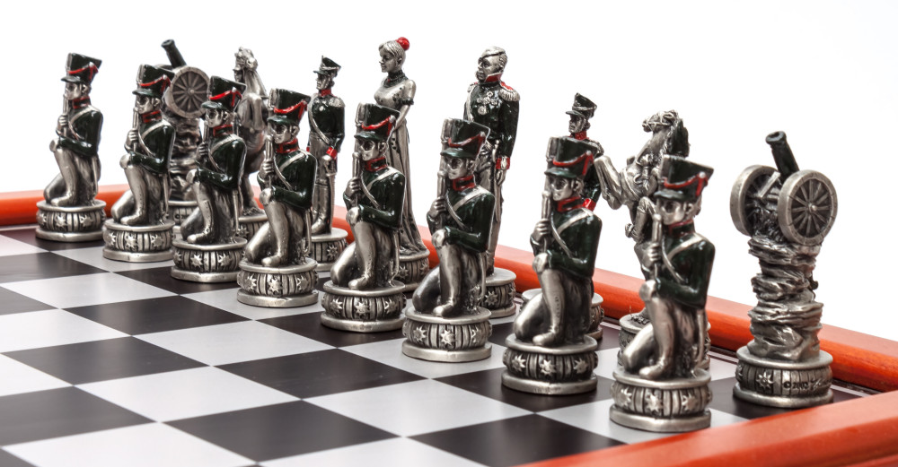 390X390 mm The Battle of Borodino Wooden Chess Board with Metal Soldiers Hand Painted Chess Pieces (by Fyodor Chess Studio)