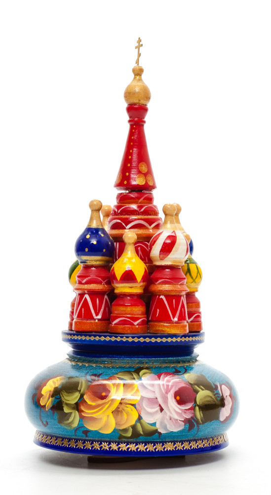 230 mm Saint Basil's Cathedral Zhostovo Art hand painted Wooden Music Box (by Nightingale Crafts)