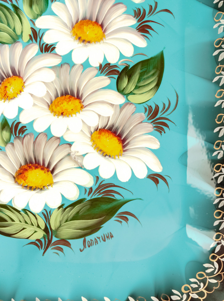 250x320 mm Daisies hand painted by Lopatina and lacquered Metal Forged Tray (by Lada Crafts)