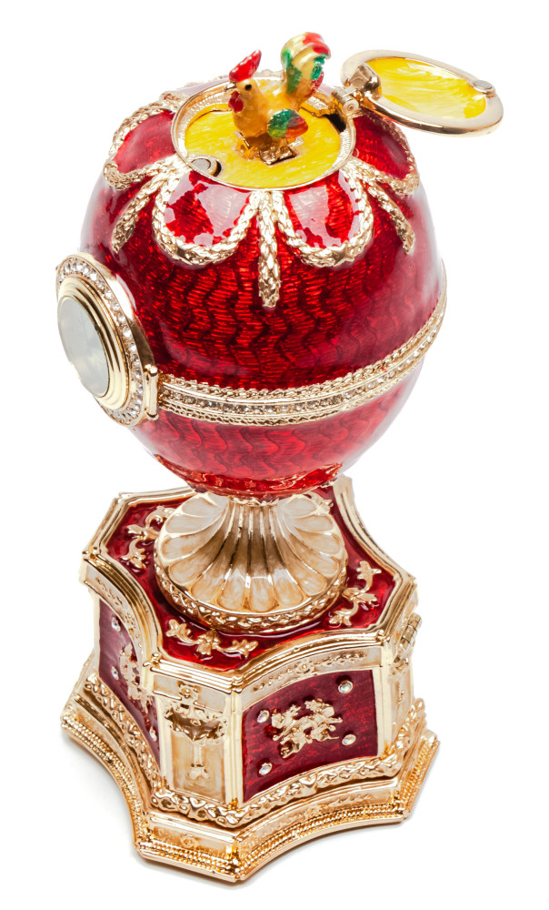 140 mm Red Chanticleer Music Easter Egg with Clock