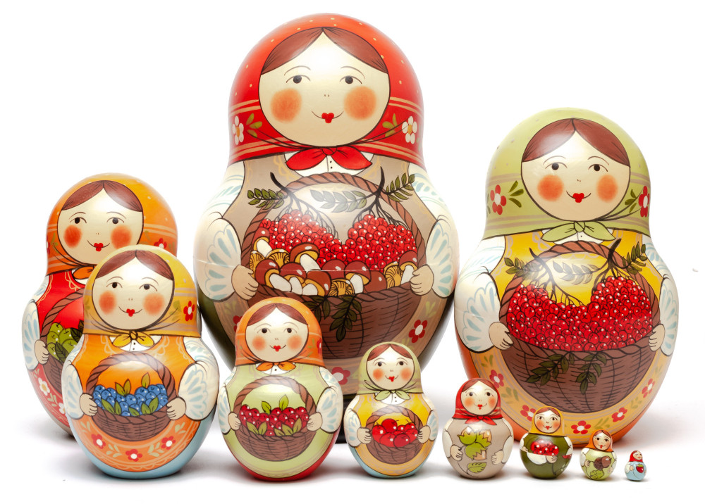 Shop Exclusive Nesting Dolls 190 mm Maiden with the Basket of Berries and Mushrooms hand painted Traditional Russian Wooden Matryoshka round doll 10 pcs (by Sergey Malyutin) online at Skazka.site | Eligible for fast shipping and free returns. 190 mm Maiden with the Basket of Berries and Mushrooms hand painted Traditional Russian Wooden Matryoshka round doll 10 pcs (by Sergey Malyutin)