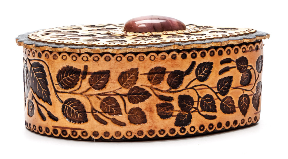 70x95 mm Siberian Patterns hand made Birchbark Jewelry Box (by Maxim Birch)