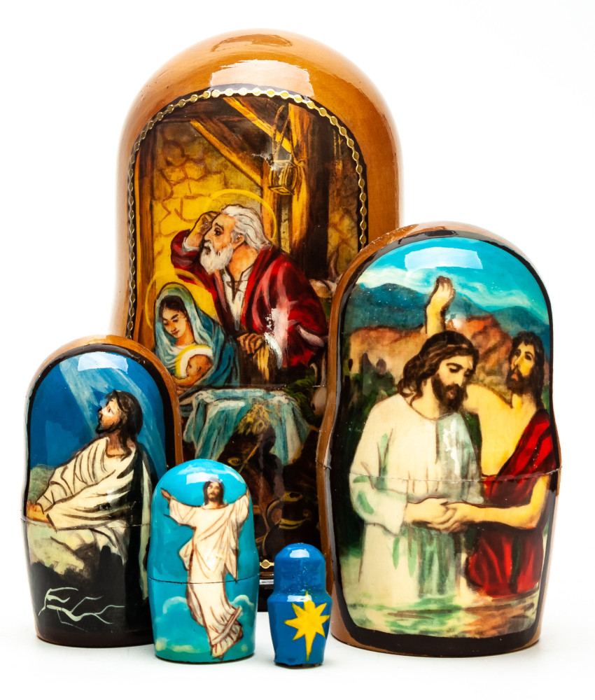 110mm The Nativity of Jesus hand painted on wooden Matryoshka doll 5 pcs (by 3A Studio)