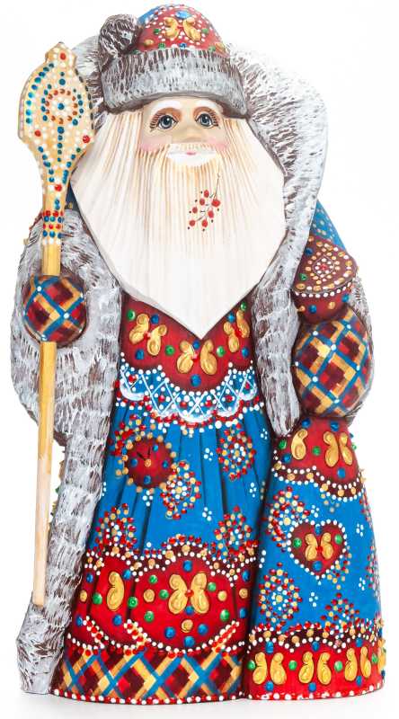 220 mm Santa Claus with a Magic Staff and a Bag Carved Wood Hand Painted Collectible Figurine  (by Natalia Nikitina Workshop)