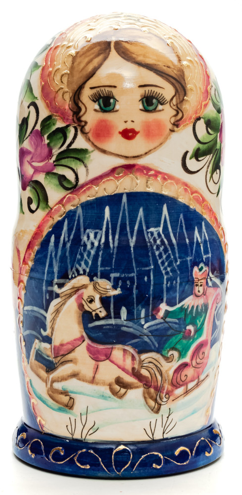 180mm Russian Fairytale hand painted Matryoshka round Doll 5pcs (by Skazka)