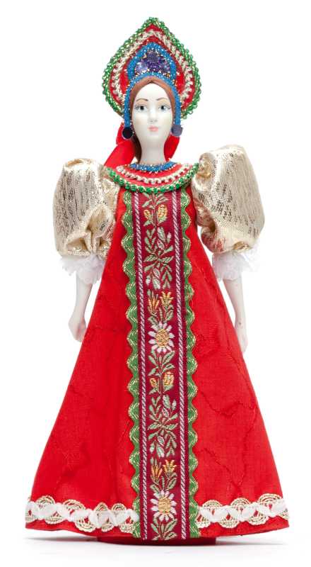 Porcelain Doll in a Russian Dress and Kokoshnik - 11 Inches (by Le Russe)