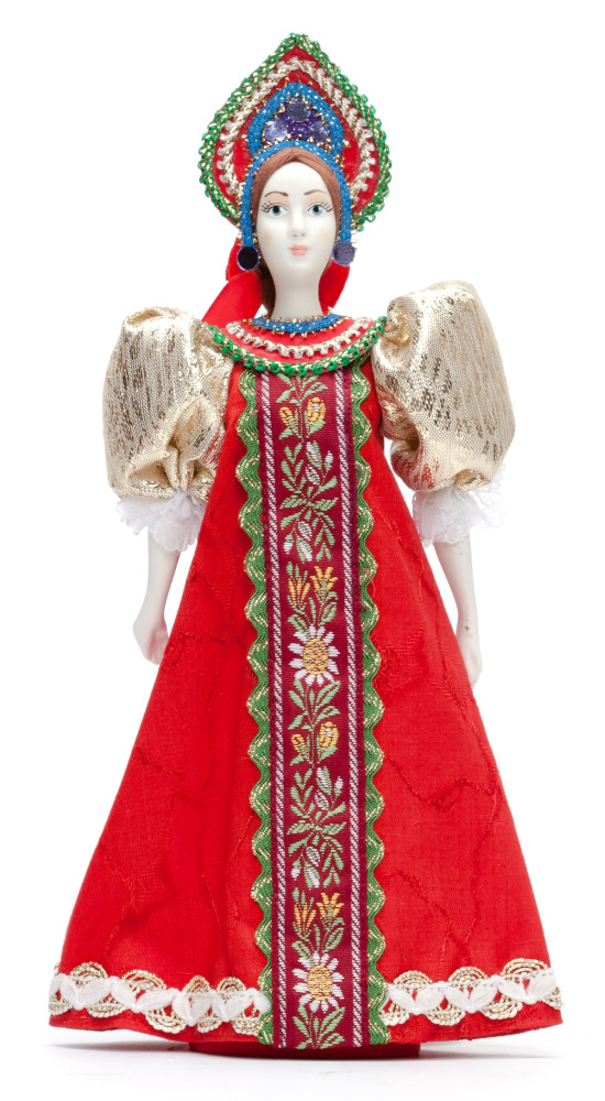 Porcelain Doll in a Russian Dress and Kokoshnik - 11 Inches (by Le Russe)
