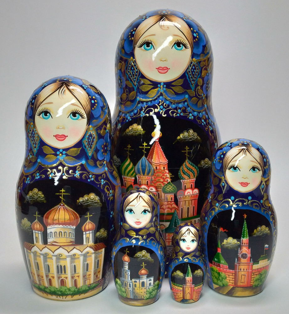 180 mm Moscow Snt Basil Cathedral hand painted on wooden Matryoshka doll 5 pcs (by A Studio)