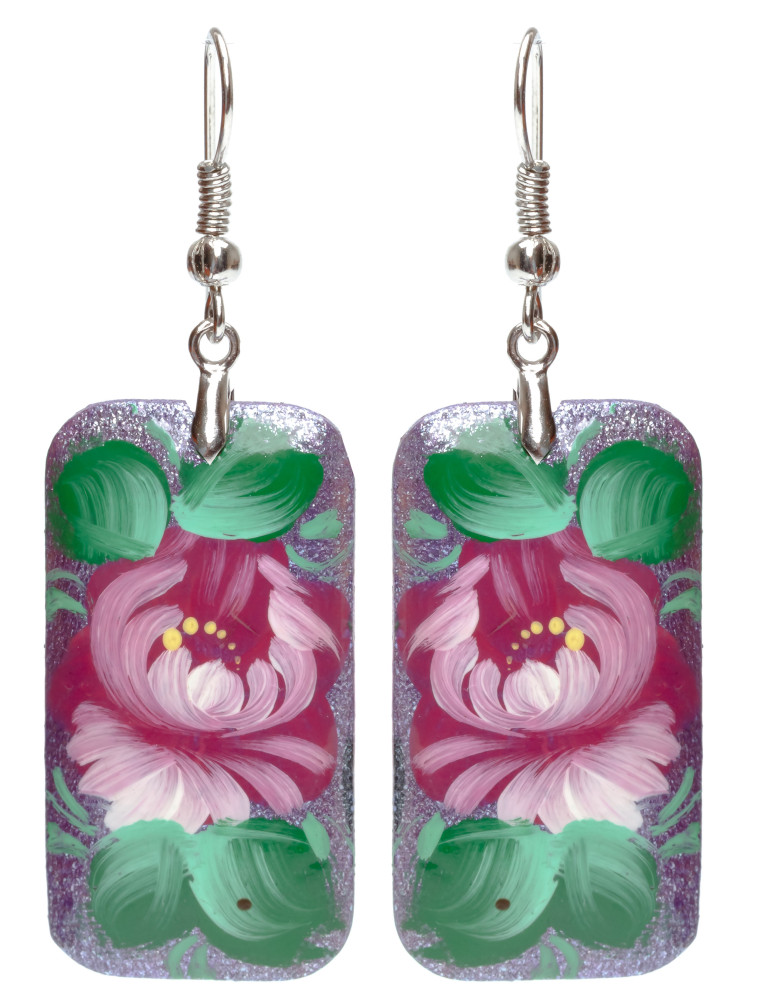 20x35mm Zhostovo wooden Earrings (by Lada Workshop)