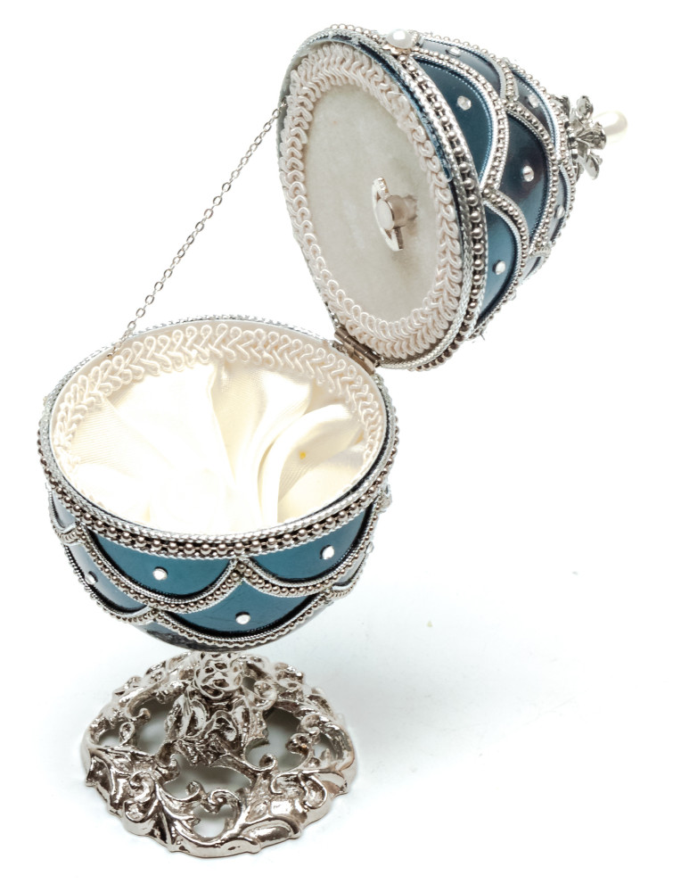 140 mm Blue Wave with Silver Patterns Easter Goose Shell Egg