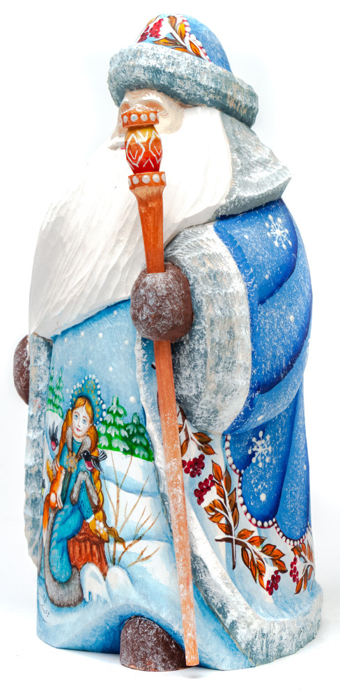 180 mm Santa Claus with picture Snowmaiden plays with Squirrel hand painted wooden statue (by Sergey Christmas Workshop)