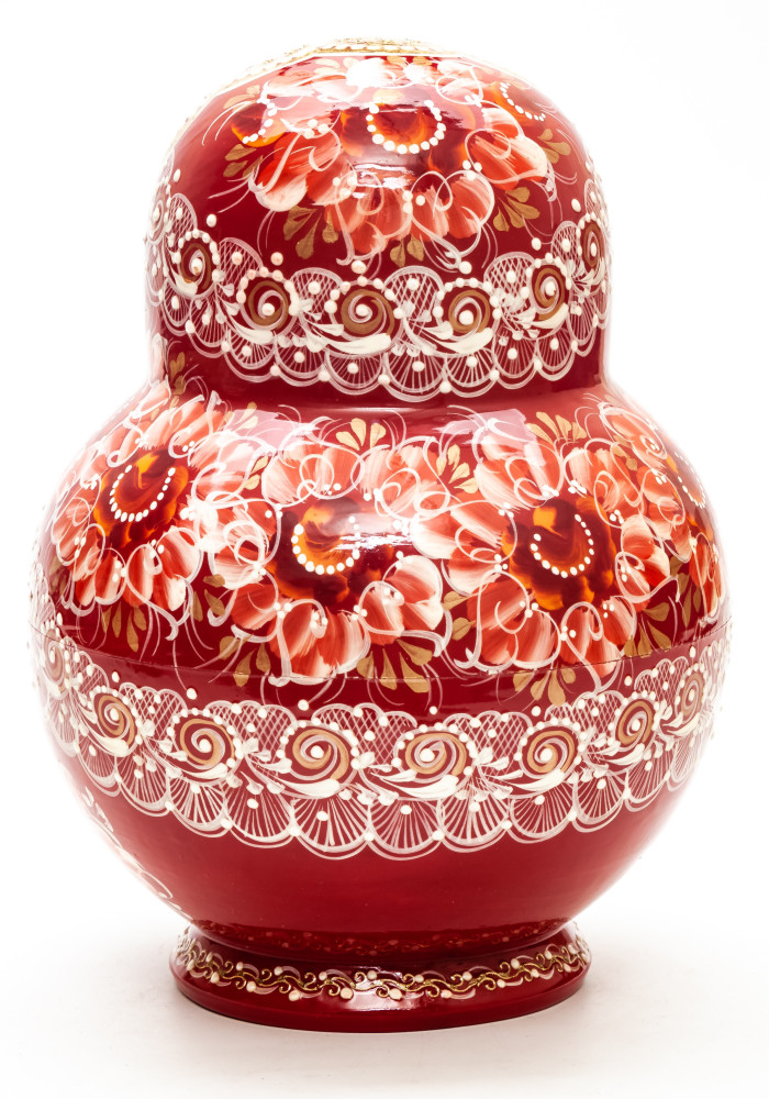 190 mm Red Russian Patterns hand painted Wooden Matryoshka 20 pcs (by Elena Kudryashova)