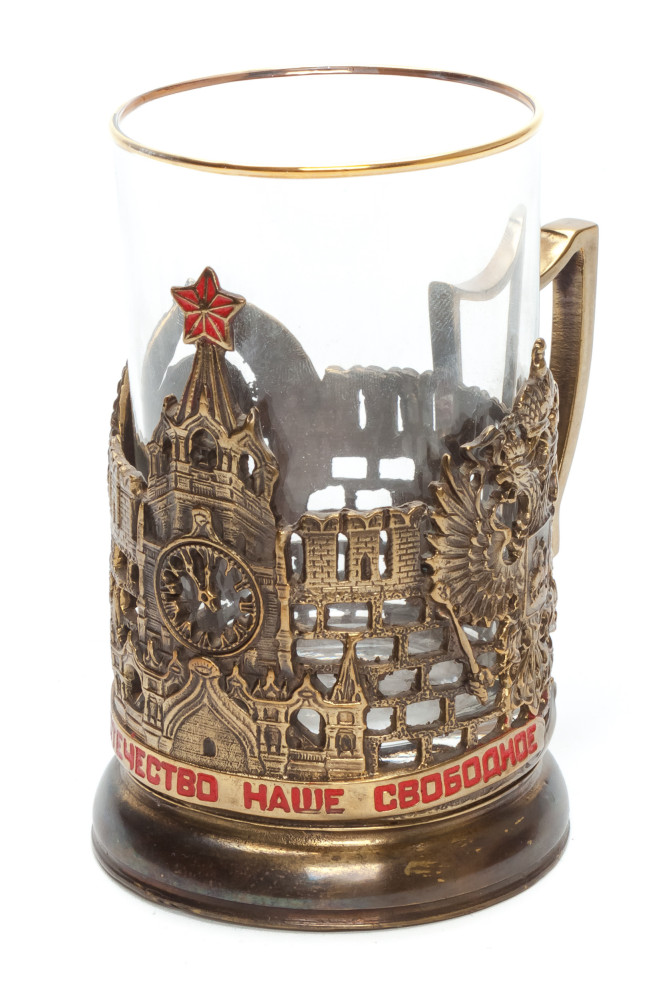 Moscow Kremlin Brass Tea Glass Holder with Faceted Glass (by Kolchugino)