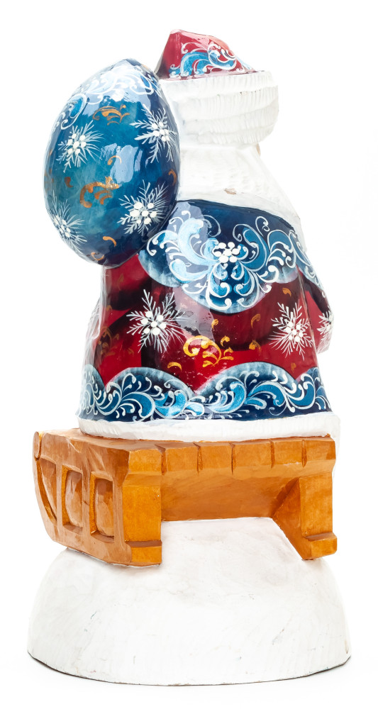 250 mm Santa with a Bag Riding the Sleighs Carved Wood Hand Painted Collectible Figurine  (by Natalia Nikitina Workshop)