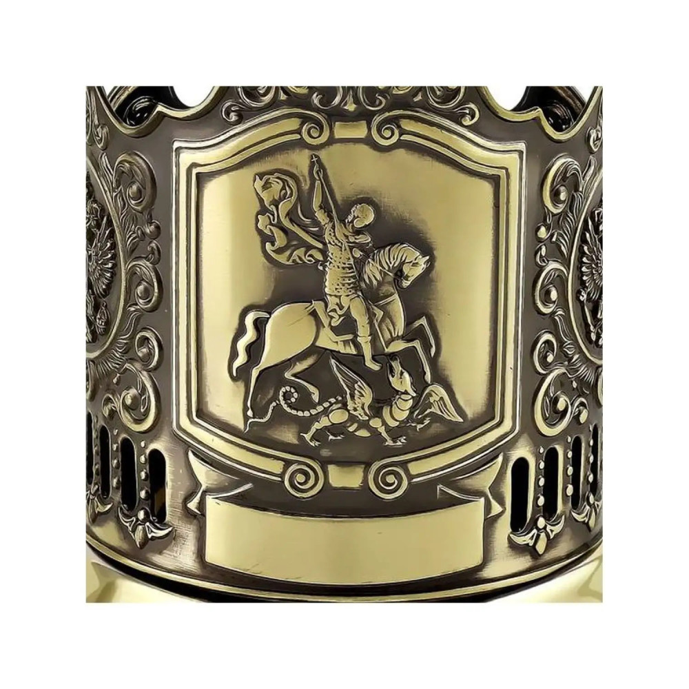 Saint George the Victorious pure brass tea glass holder with crystal glass