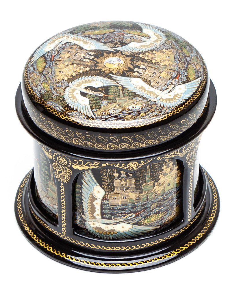 110x100mm Russian North Hand Painted Jewellery Box (by Sadko Workshop)