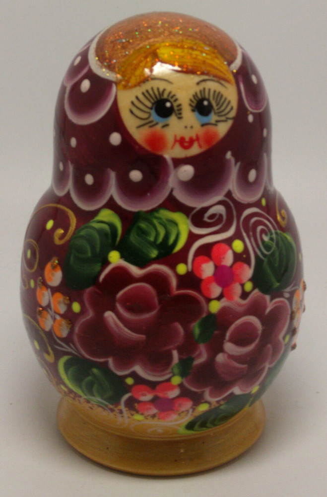 110mm Red Flowers Art Matryoshka Doll 5pcs (by Valentina Crafts)