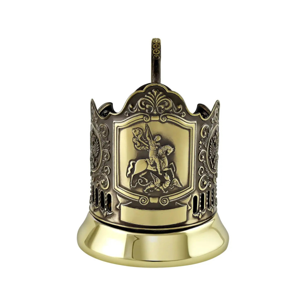 Saint George the Victorious pure brass tea glass holder with crystal glass