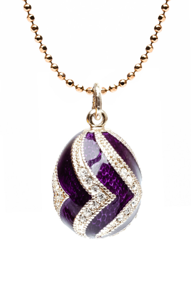 Golden Stripes Violet Metal Egg Pendant