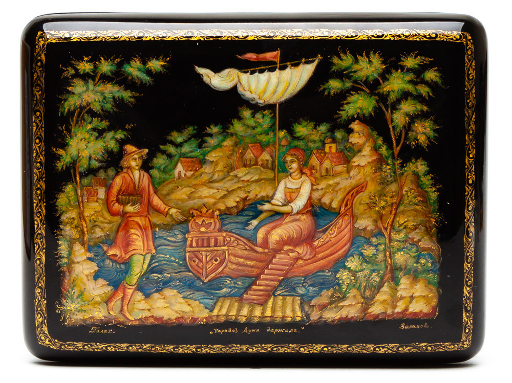 120x90mm Dunya held on to the Ferry hand painted lacquered box from Palekh (by Pavel Studio)